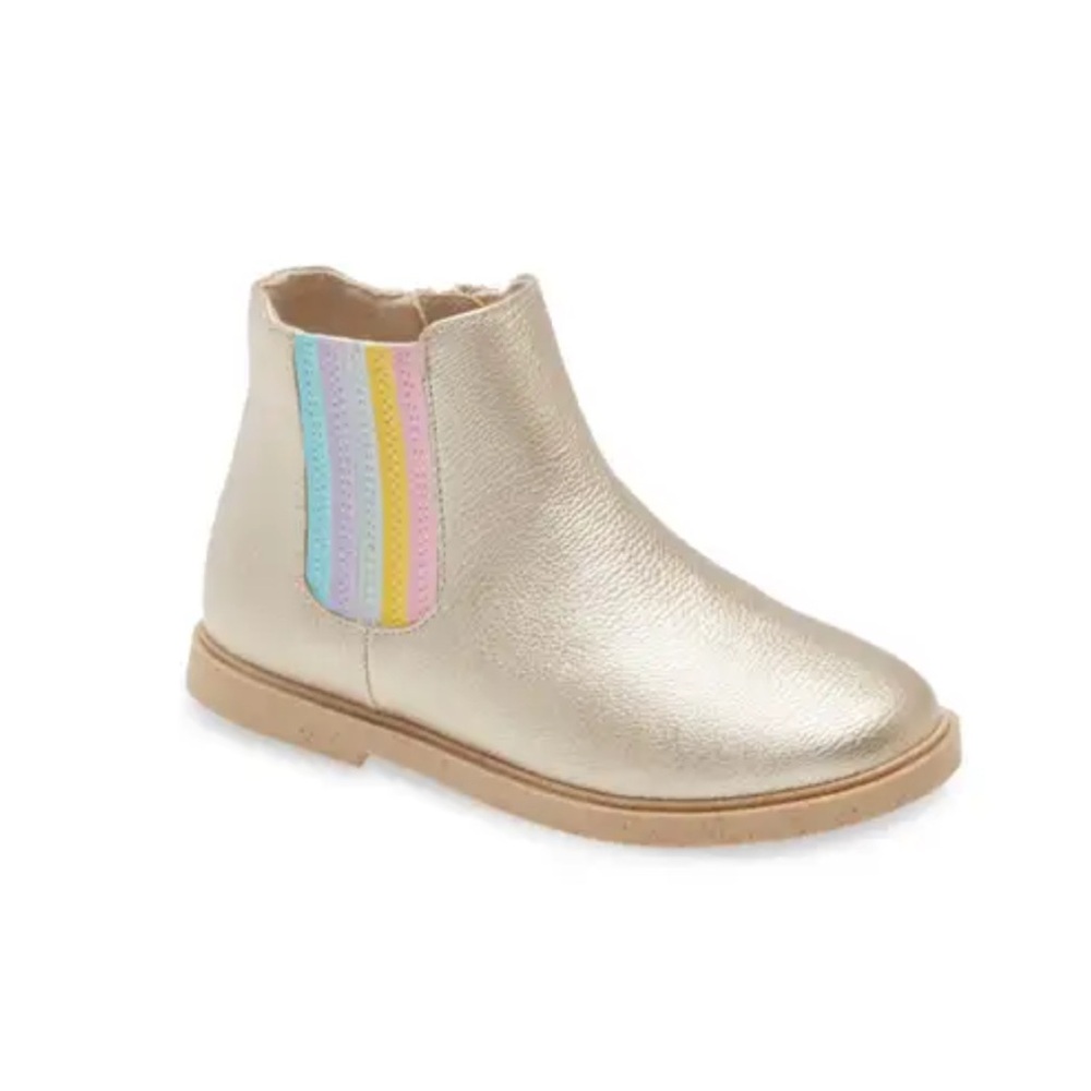 Gold Kids Ankle Boots with Rainbow Stripes